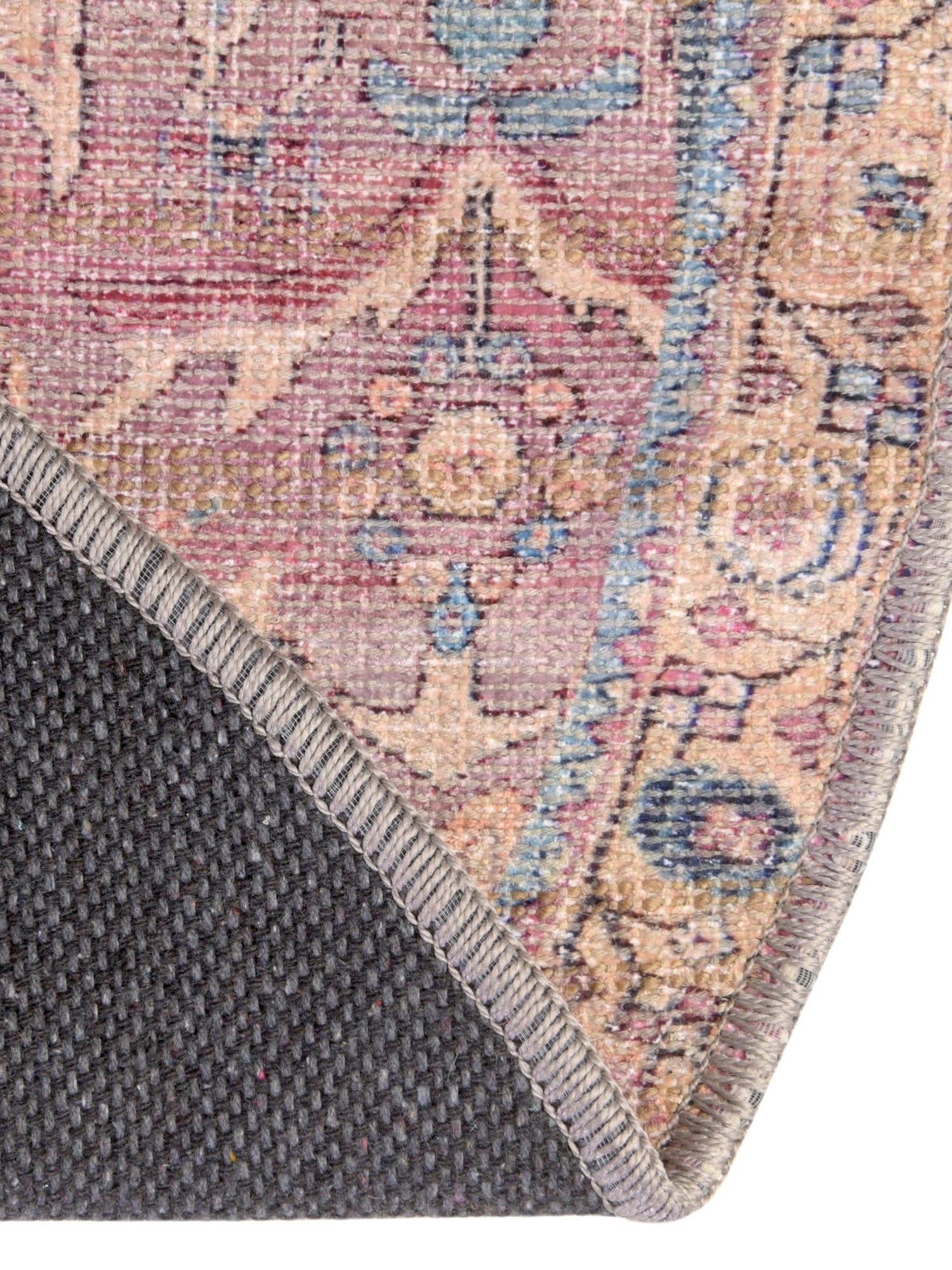 Washable Pink 5' 3 x 8' Nostalgia Oval Area Rug Easy to Clean Stain Resistant & Durable Polyester Chenille Vintage Distressed Carpet for Sale at Rug Engine