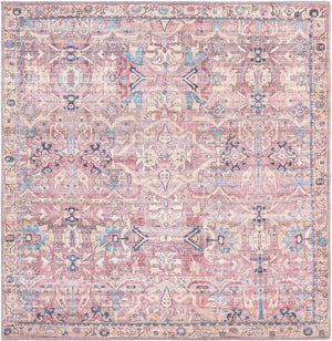 Washable Pink 5' 3 x 5' 3 Nostalgia Square Area Rug Easy to Clean Stain Resistant & Durable Polyester Chenille Vintage Distressed Carpet for Sale at Rug Engine