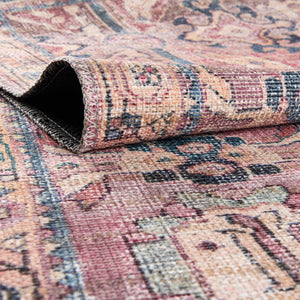 Washable Pink 7' 3 x 7' 3 Nostalgia Square Area Rug Easy to Clean Stain Resistant & Durable Polyester Chenille Vintage Distressed Carpet for Sale at Rug Engine