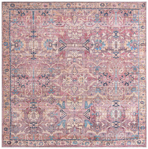 Washable Pink 7' 3 x 7' 3 Nostalgia Square Area Rug Easy to Clean Stain Resistant & Durable Polyester Chenille Vintage Distressed Carpet for Sale at Rug Engine