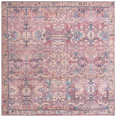 Washable Pink 7' 3 x 7' 3 Nostalgia Square Area Rug Easy to Clean Stain Resistant & Durable Polyester Chenille Vintage Distressed Carpet for Sale at Rug Engine