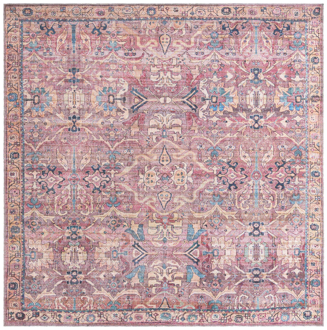 Washable Pink 7' 3 x 7' 3 Nostalgia Square Area Rug Easy to Clean Stain Resistant & Durable Polyester Chenille Vintage Distressed Carpet for Sale at Rug Engine