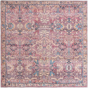 Washable Pink 7' 10 x 7' 10 Nostalgia Square Area Rug Easy to Clean Stain Resistant & Durable Polyester Chenille Vintage Distressed Carpet for Sale at Rug Engine