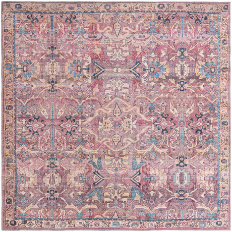 Washable Pink 7' 10 x 7' 10 Nostalgia Square Area Rug Easy to Clean Stain Resistant & Durable Polyester Chenille Vintage Distressed Carpet for Sale at Rug Engine