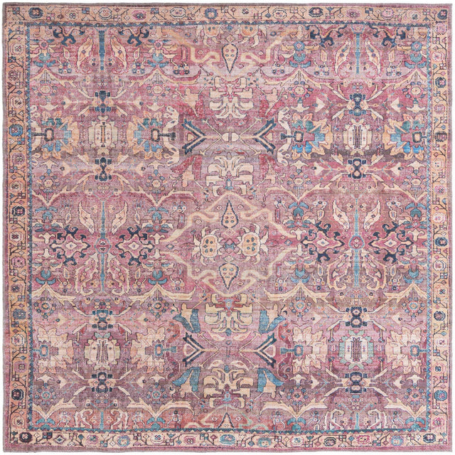 Washable Pink 7' 10 x 7' 10 Nostalgia Square Area Rug Easy to Clean Stain Resistant & Durable Polyester Chenille Vintage Distressed Carpet for Sale at Rug Engine