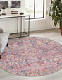Washable Pink 3' 3 x 3' 3 Nostalgia Round Area Rug Easy to Clean Stain Resistant & Durable Polyester Chenille Vintage Distressed Carpet for Sale at Rug Engine