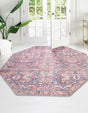 Washable Pink 7' 10 x 7' 10 Nostalgia Octagon Area Rug Easy to Clean Stain Resistant & Durable Polyester Chenille Vintage Distressed Carpet for Sale at Rug Engine