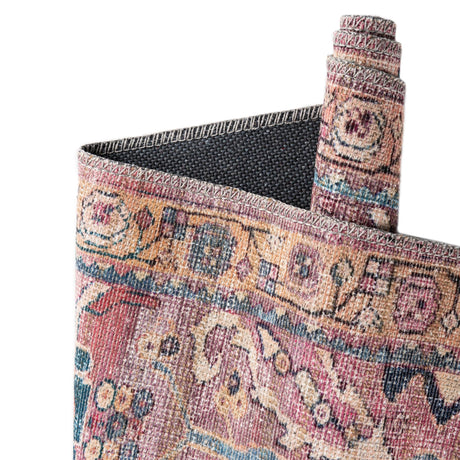 Washable Pink 5' 3 x 5' 3 Nostalgia Octagon Area Rug Easy to Clean Stain Resistant & Durable Polyester Chenille Vintage Distressed Carpet for Sale at Rug Engine
