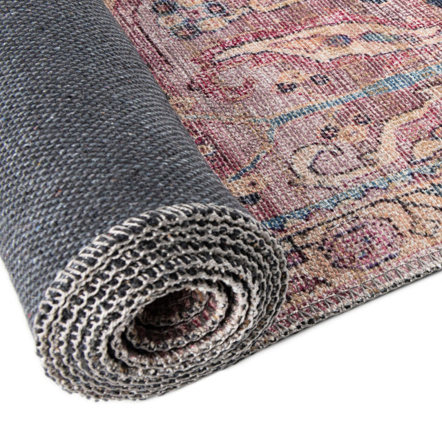 Washable Pink 7' 10 x 7' 10 Nostalgia Octagon Area Rug Easy to Clean Stain Resistant & Durable Polyester Chenille Vintage Distressed Carpet for Sale at Rug Engine