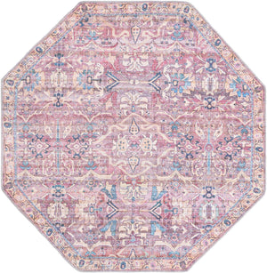 Washable Pink 5' 3 x 5' 3 Nostalgia Octagon Area Rug Easy to Clean Stain Resistant & Durable Polyester Chenille Vintage Distressed Carpet for Sale at Rug Engine