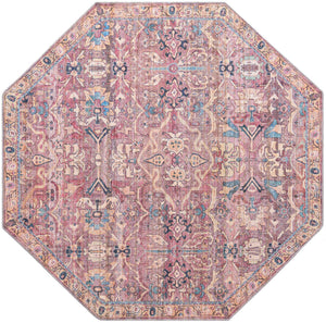 Washable Pink 7' 10 x 7' 10 Nostalgia Octagon Area Rug Easy to Clean Stain Resistant & Durable Polyester Chenille Vintage Distressed Carpet for Sale at Rug Engine