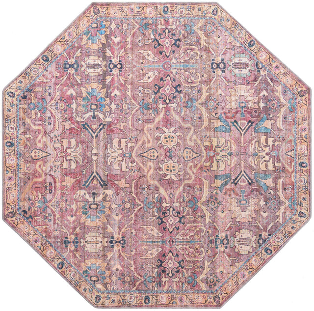 Washable Pink 7' 10 x 7' 10 Nostalgia Octagon Area Rug Easy to Clean Stain Resistant & Durable Polyester Chenille Vintage Distressed Carpet for Sale at Rug Engine