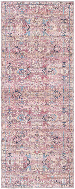 Washable Pink 2' x 5' 1 Nostalgia Runner Area Rug Easy to Clean Stain Resistant & Durable Polyester Chenille Vintage Distressed Carpet for Sale at Rug Engine