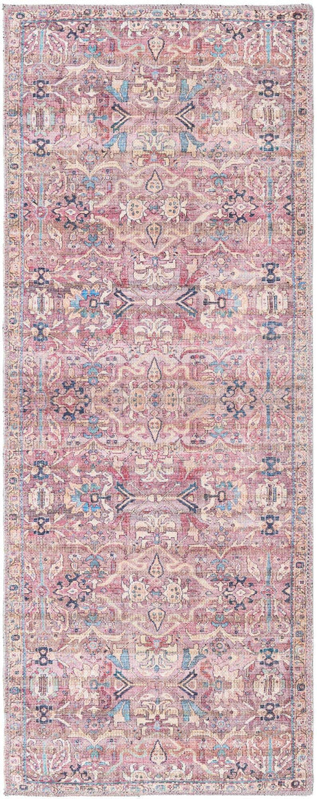 Washable Pink 2' x 5' 1 Nostalgia Runner Area Rug Easy to Clean Stain Resistant & Durable Polyester Chenille Vintage Distressed Carpet for Sale at Rug Engine