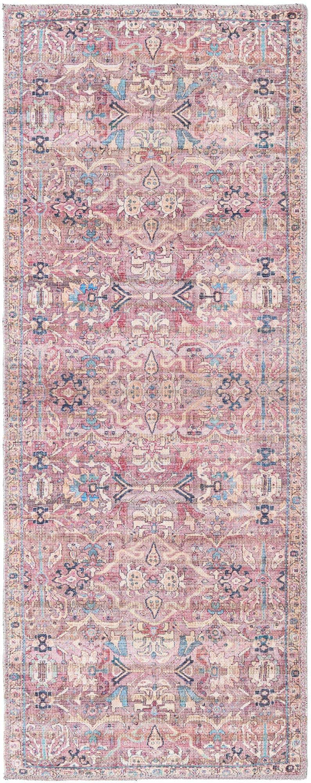 Washable Pink 2' x 5' 1 Nostalgia Runner Area Rug Easy to Clean Stain Resistant & Durable Polyester Chenille Vintage Distressed Carpet for Sale at Rug Engine