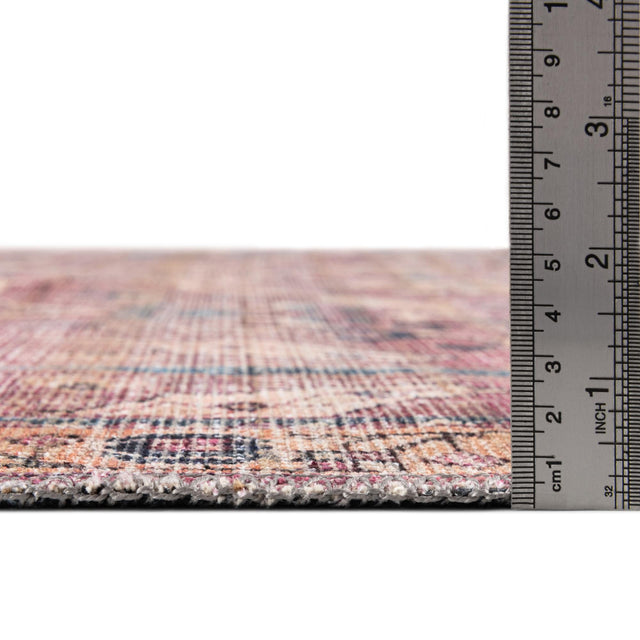 Washable Pink 2' x 6' 1 Nostalgia Runner Area Rug Easy to Clean Stain Resistant & Durable Polyester Chenille Vintage Distressed Carpet for Sale at Rug Engine