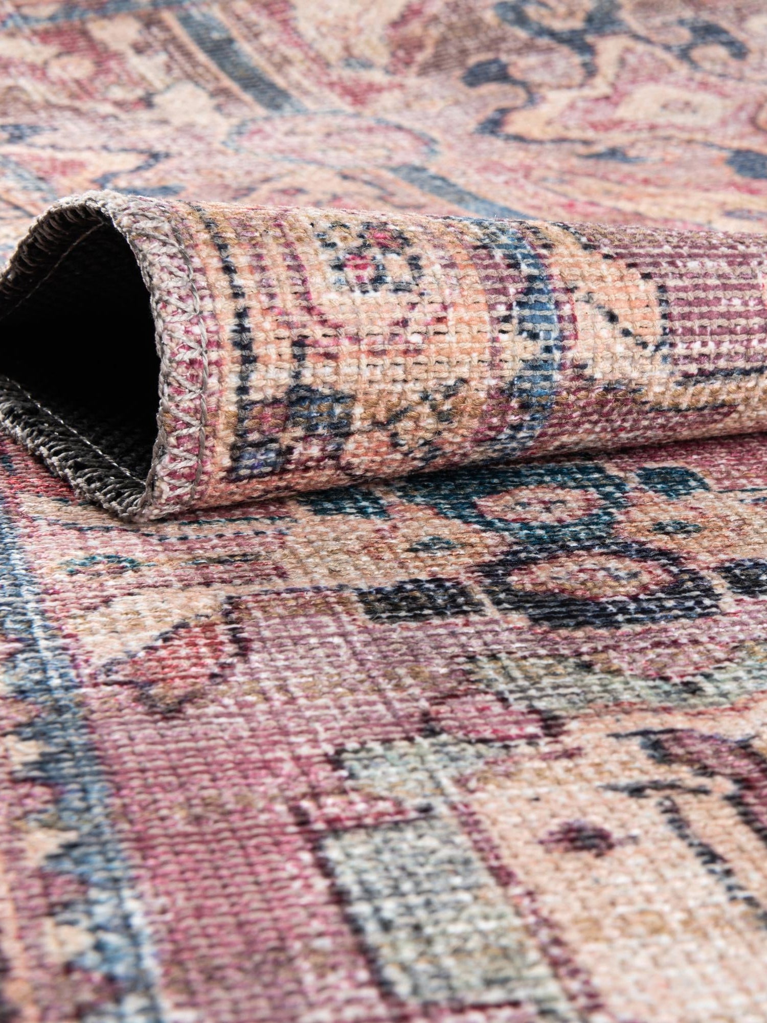 Washable Pink 2' x 10' Nostalgia Runner Area Rug Easy to Clean Stain Resistant & Durable Polyester Chenille Vintage Distressed Carpet for Sale at Rug Engine