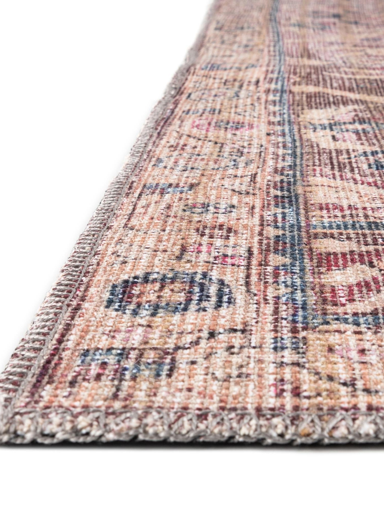 Washable Pink 2' 7 x 12' Nostalgia Runner Area Rug Easy to Clean Stain Resistant & Durable Polyester Chenille Vintage Distressed Carpet for Sale at Rug Engine