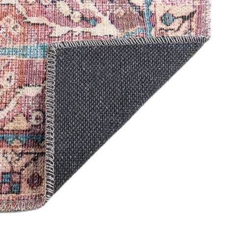 Washable Pink 2' 7 x 14' 1 Nostalgia Runner Area Rug Easy to Clean Stain Resistant & Durable Polyester Chenille Vintage Distressed Carpet for Sale at Rug Engine