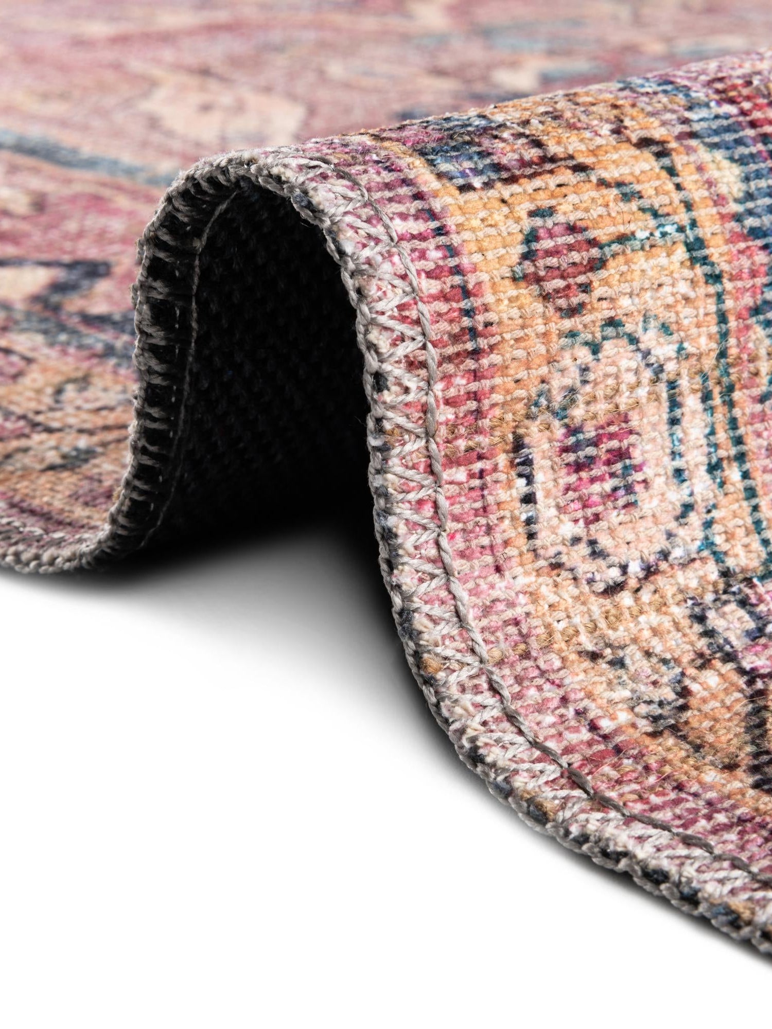 Washable Pink 2' x 6' 1 Nostalgia Runner Area Rug Easy to Clean Stain Resistant & Durable Polyester Chenille Vintage Distressed Carpet for Sale at Rug Engine
