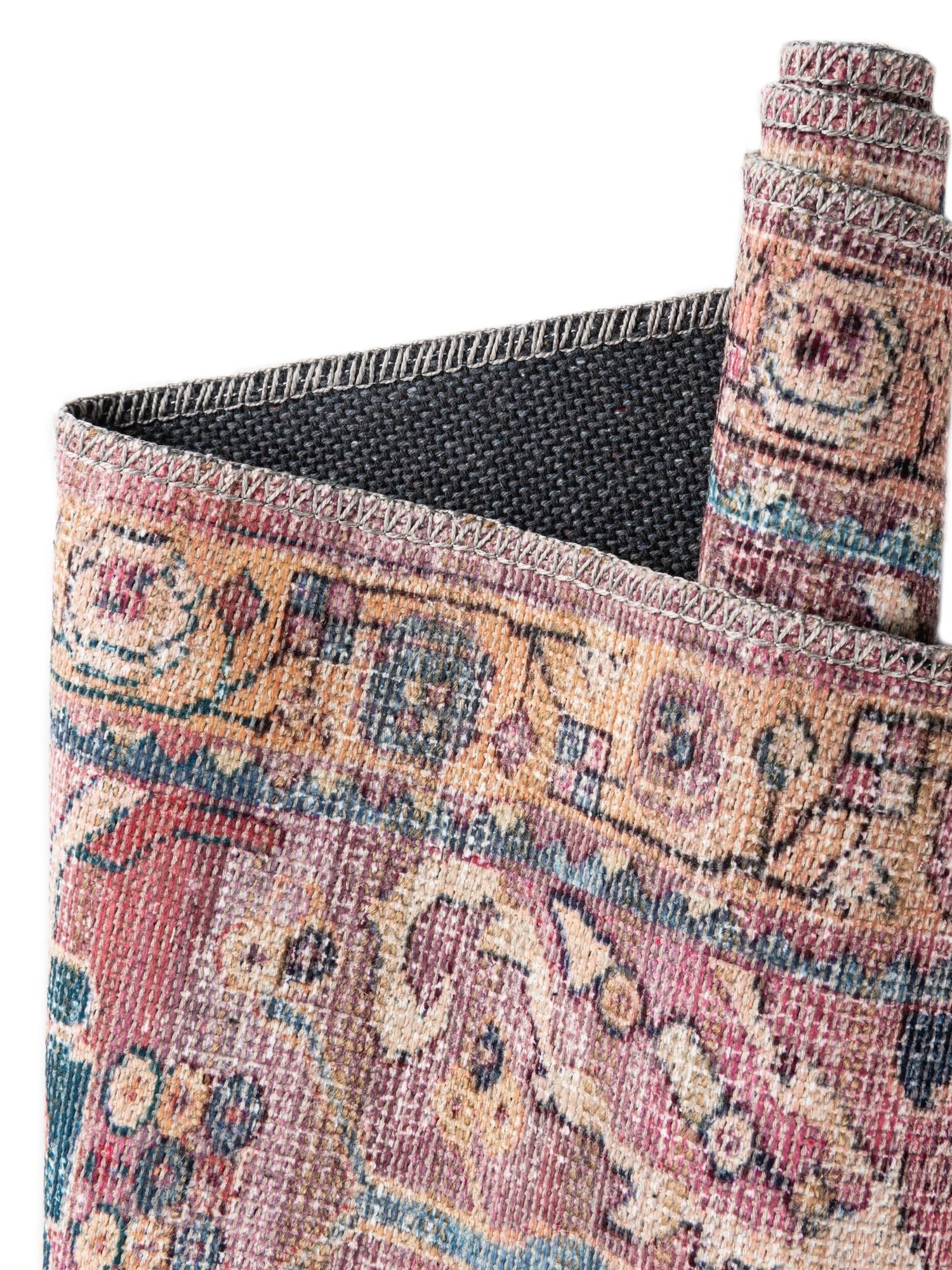 Washable Pink 2' 7 x 14' 1 Nostalgia Runner Area Rug Easy to Clean Stain Resistant & Durable Polyester Chenille Vintage Distressed Carpet for Sale at Rug Engine