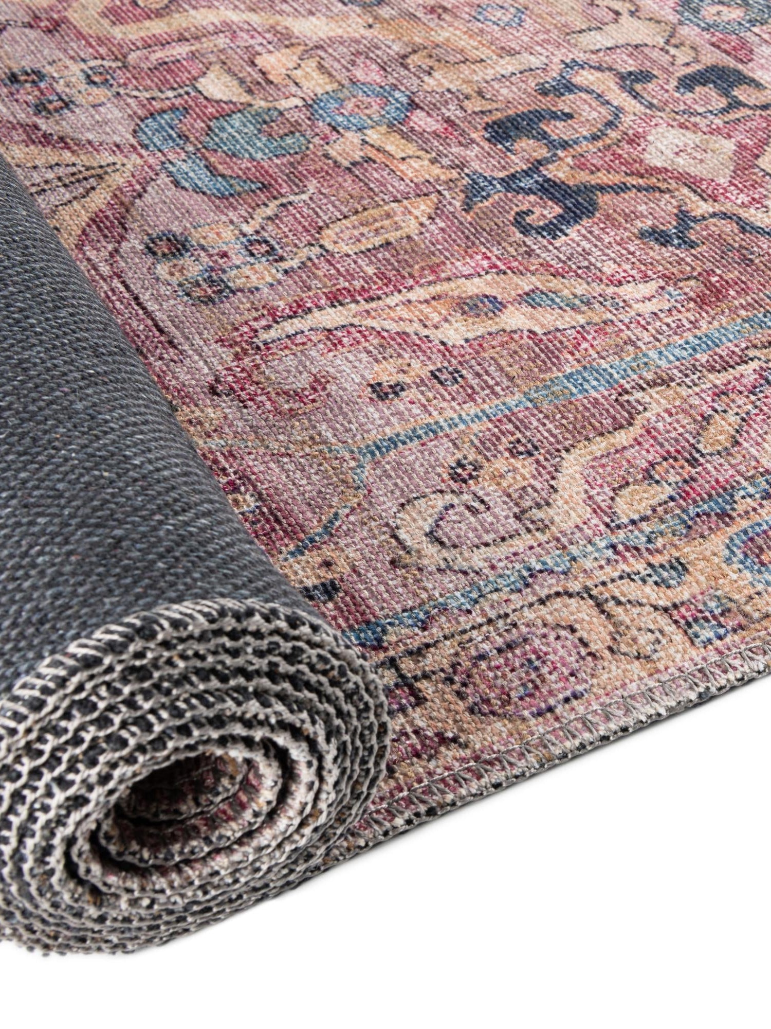 Washable Pink 2' 7 x 14' 1 Nostalgia Runner Area Rug Easy to Clean Stain Resistant & Durable Polyester Chenille Vintage Distressed Carpet for Sale at Rug Engine