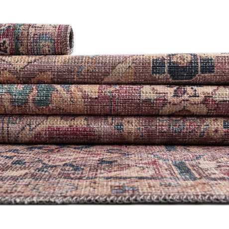 Washable Pink 2' 7 x 14' 1 Nostalgia Runner Area Rug Easy to Clean Stain Resistant & Durable Polyester Chenille Vintage Distressed Carpet for Sale at Rug Engine