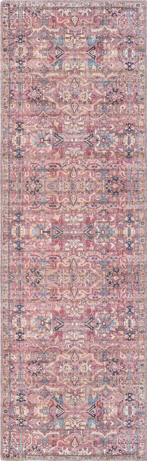 Washable Pink 2' x 6' 1 Nostalgia Runner Area Rug Easy to Clean Stain Resistant & Durable Polyester Chenille Vintage Distressed Carpet for Sale at Rug Engine