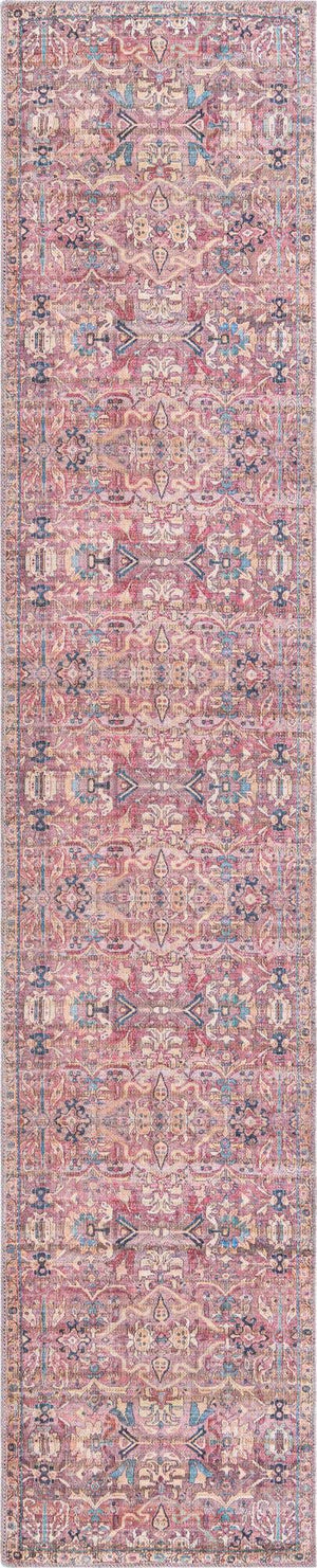 Washable Pink 2' x 10' Nostalgia Runner Area Rug Easy to Clean Stain Resistant & Durable Polyester Chenille Vintage Distressed Carpet for Sale at Rug Engine