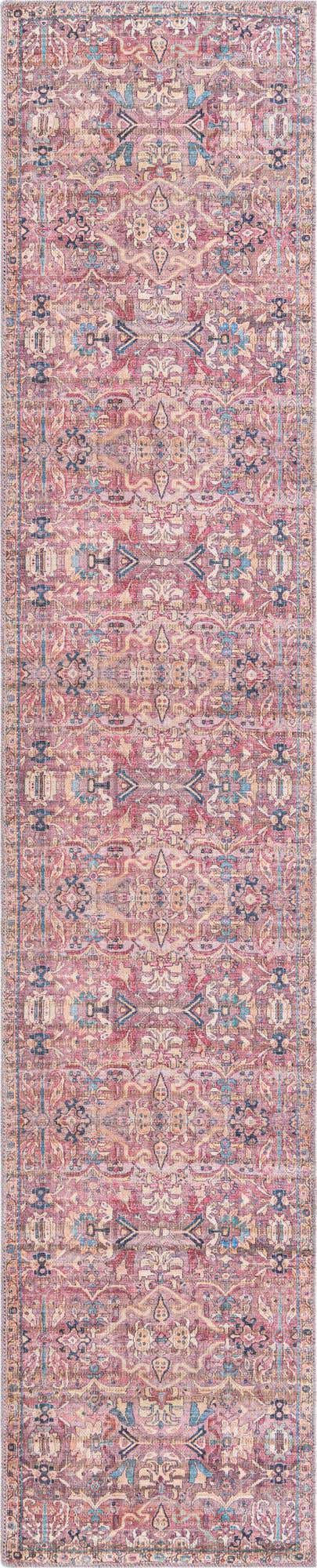 Washable Pink 2' x 10' Nostalgia Runner Area Rug Easy to Clean Stain Resistant & Durable Polyester Chenille Vintage Distressed Carpet for Sale at Rug Engine