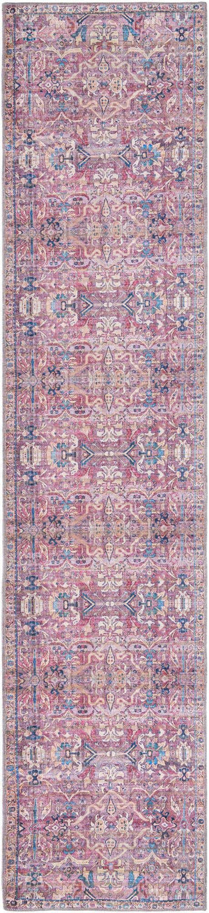Washable Pink 2' 7 x 12' Nostalgia Runner Area Rug Easy to Clean Stain Resistant & Durable Polyester Chenille Vintage Distressed Carpet for Sale at Rug Engine