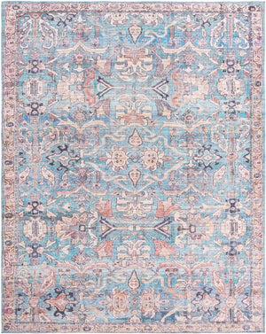 Washable Blue 10' 6 x 13' 1 Nostalgia Rectangle Area Rug Easy to Clean Stain Resistant & Durable Polyester Chenille Vintage Distressed Carpet for Sale at Rug Engine