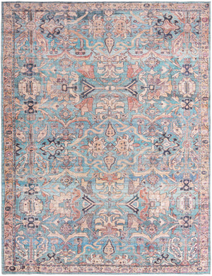 Washable Blue 9' 2 x 12' Nostalgia Rectangle Area Rug Easy to Clean Stain Resistant & Durable Polyester Chenille Vintage Distressed Carpet for Sale at Rug Engine