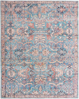 Washable Blue 7' 10 x 10' Nostalgia Rectangle Area Rug Easy to Clean Stain Resistant & Durable Polyester Chenille Vintage Distressed Carpet for Sale at Rug Engine