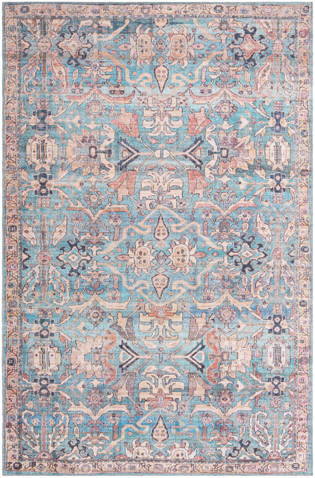 Blue 6' x 9' Nostalgia Washable Rectangle Rug