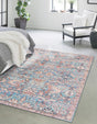 Washable Blue 4' 1 x 6' 1 Nostalgia Rectangle Area Rug Easy to Clean Stain Resistant & Durable Polyester Chenille Vintage Distressed Carpet for Sale at Rug Engine