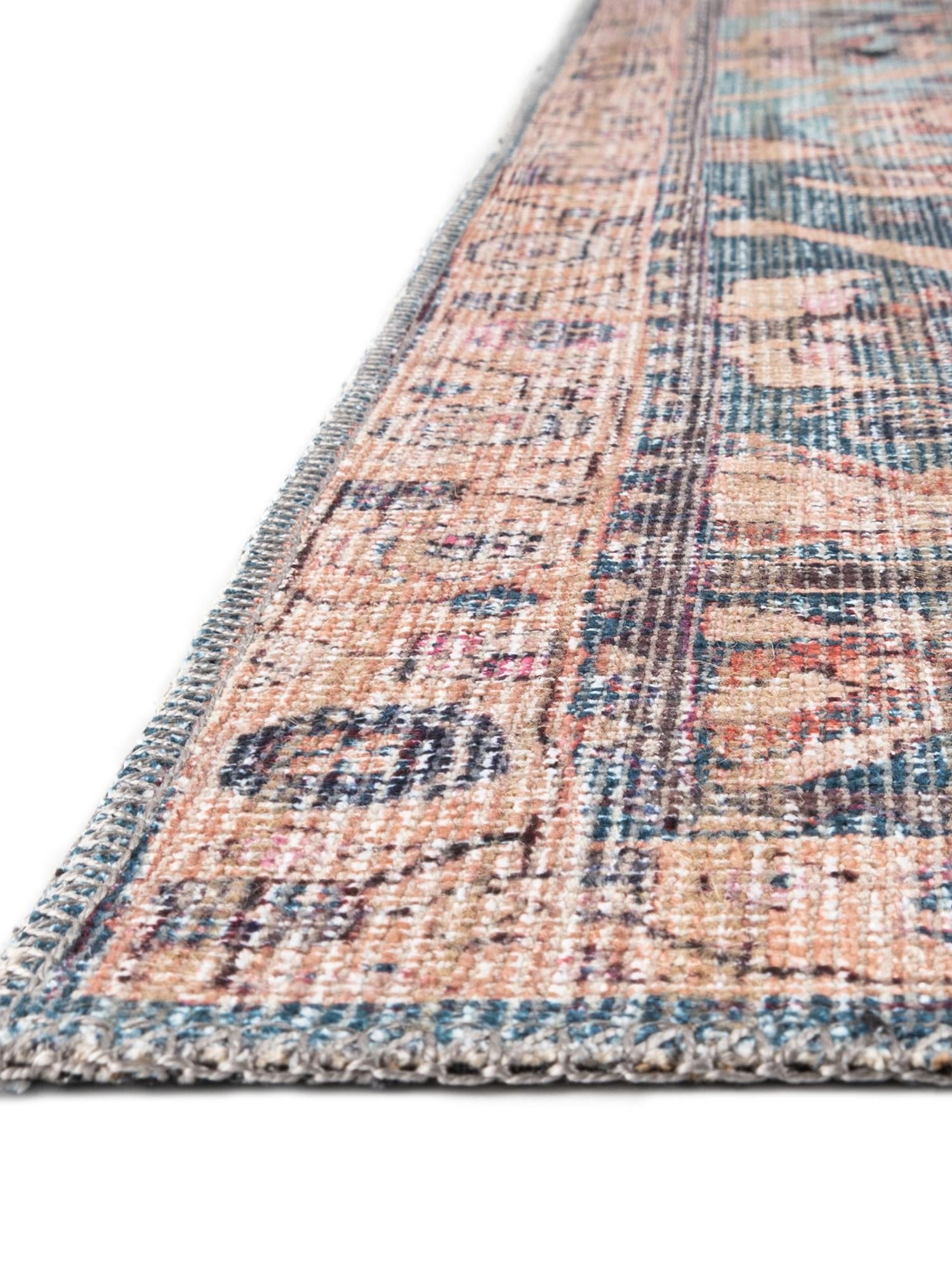 Washable Blue 9' 2 x 12' Nostalgia Rectangle Area Rug Easy to Clean Stain Resistant & Durable Polyester Chenille Vintage Distressed Carpet for Sale at Rug Engine