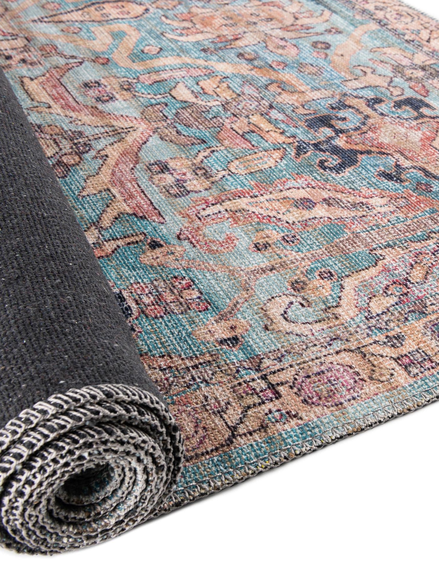 Washable Blue 10' 6 x 13' 1 Nostalgia Rectangle Area Rug Easy to Clean Stain Resistant & Durable Polyester Chenille Vintage Distressed Carpet for Sale at Rug Engine
