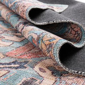 Washable Blue 10' 6 x 13' 1 Nostalgia Rectangle Area Rug Easy to Clean Stain Resistant & Durable Polyester Chenille Vintage Distressed Carpet for Sale at Rug Engine