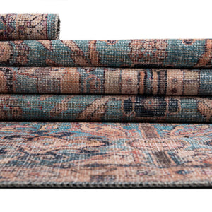 Washable Blue 7' 10 x 10' Nostalgia Rectangle Area Rug Easy to Clean Stain Resistant & Durable Polyester Chenille Vintage Distressed Carpet for Sale at Rug Engine
