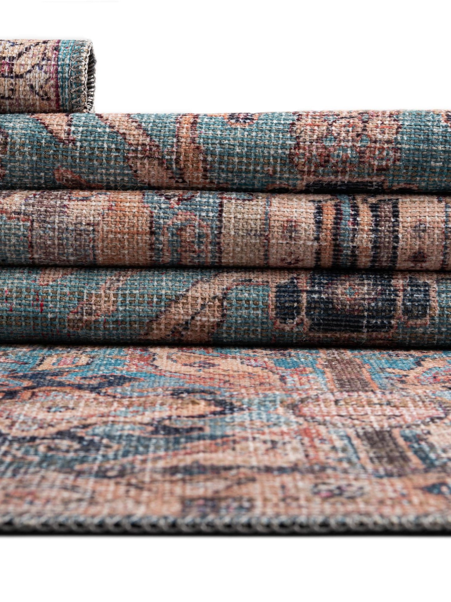 Washable Blue 9' 2 x 12' Nostalgia Rectangle Area Rug Easy to Clean Stain Resistant & Durable Polyester Chenille Vintage Distressed Carpet for Sale at Rug Engine