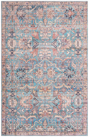 Washable Blue 5' 3 x 8' Nostalgia Rectangle Area Rug Easy to Clean Stain Resistant & Durable Polyester Chenille Vintage Distressed Carpet for Sale at Rug Engine