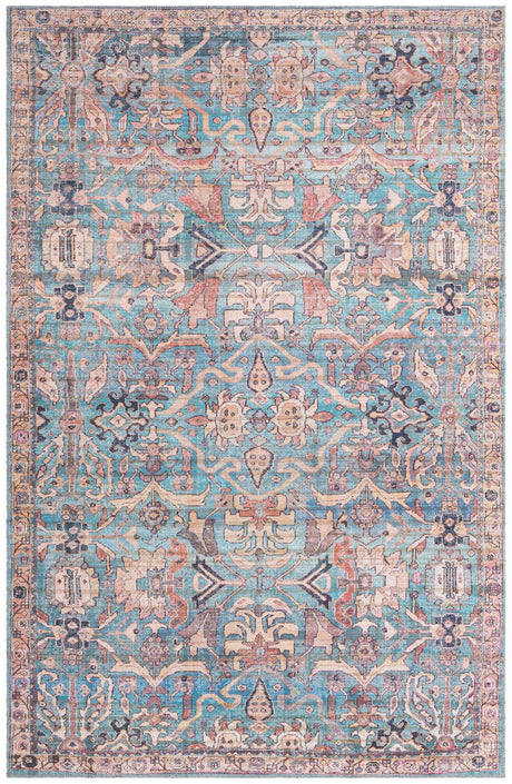 Washable Blue 5' 3 x 8' Nostalgia Rectangle Area Rug Easy to Clean Stain Resistant & Durable Polyester Chenille Vintage Distressed Carpet for Sale at Rug Engine