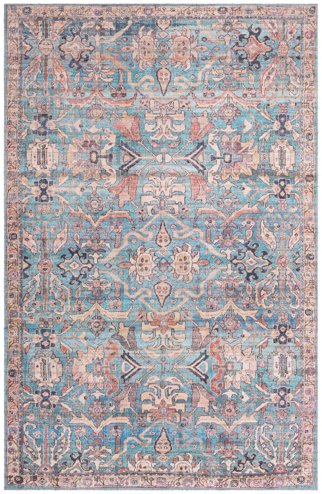 Washable Blue 5' 3 x 8' Nostalgia Rectangle Area Rug Easy to Clean Stain Resistant & Durable Polyester Chenille Vintage Distressed Carpet for Sale at Rug Engine