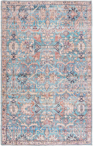Washable Blue 3' 3 x 5' 3 Nostalgia Rectangle Area Rug Easy to Clean Stain Resistant & Durable Polyester Chenille Vintage Distressed Carpet for Sale at Rug Engine