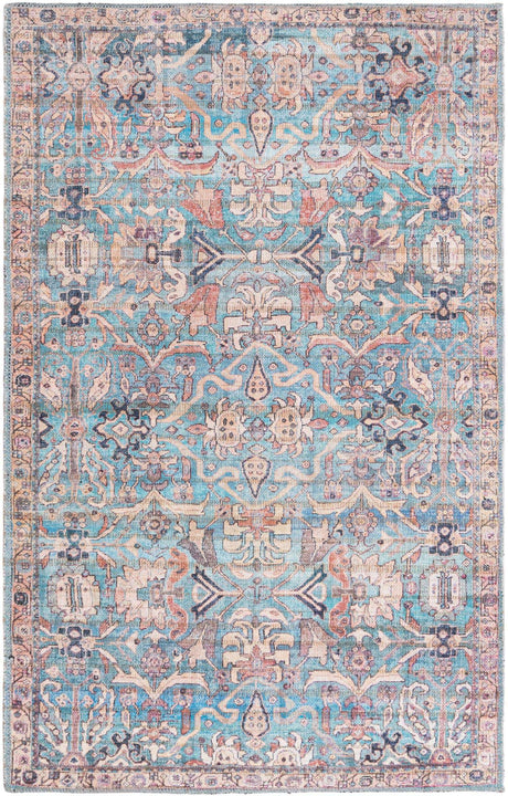 Washable Blue 3' 3 x 5' 3 Nostalgia Rectangle Area Rug Easy to Clean Stain Resistant & Durable Polyester Chenille Vintage Distressed Carpet for Sale at Rug Engine