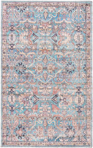 Washable Blue 2' x 3' 1 Nostalgia Rectangle Area Rug Easy to Clean Stain Resistant & Durable Polyester Chenille Vintage Distressed Carpet for Sale at Rug Engine