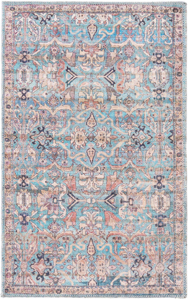 Washable Blue 2' x 3' 1 Nostalgia Rectangle Area Rug Easy to Clean Stain Resistant & Durable Polyester Chenille Vintage Distressed Carpet for Sale at Rug Engine