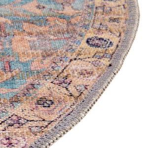 Washable Blue 4' 1 x 6' 1 Nostalgia Oval Area Rug Easy to Clean Stain Resistant & Durable Polyester Chenille Vintage Distressed Carpet for Sale at Rug Engine