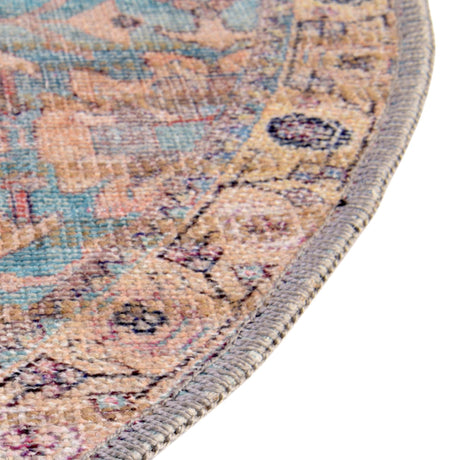 Washable Blue 4' 1 x 6' 1 Nostalgia Oval Area Rug Easy to Clean Stain Resistant & Durable Polyester Chenille Vintage Distressed Carpet for Sale at Rug Engine